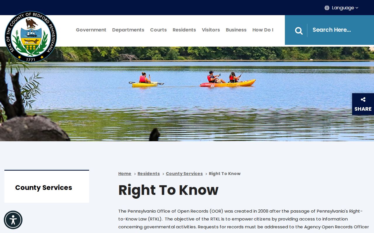 Bedford County Right-to-Know booking record request source