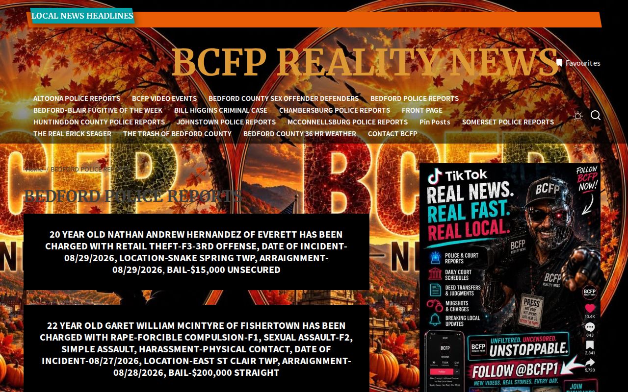 Bedford County Free Press police report source for arrest news